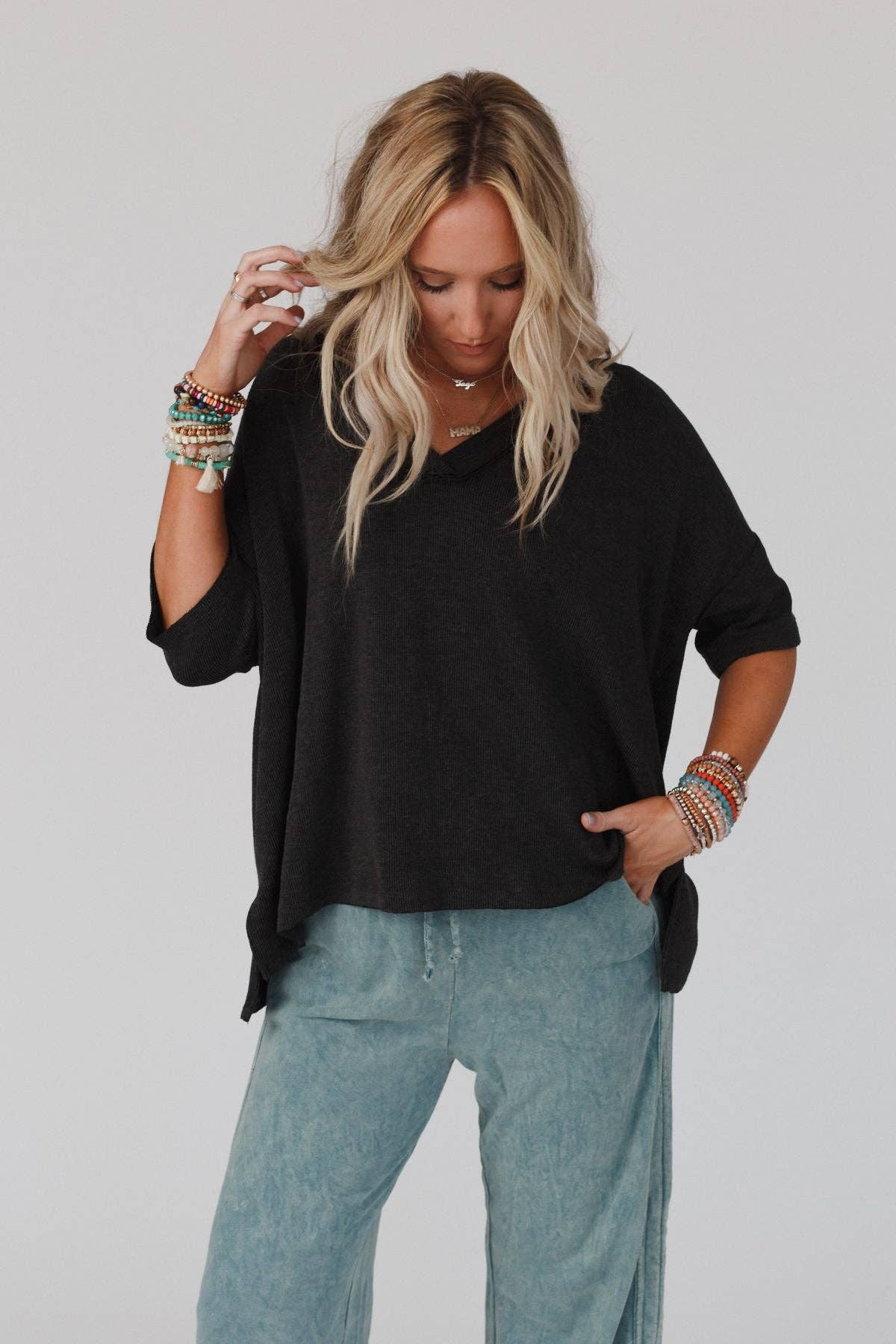 On The Go V Neck Ribbed Essential Tee