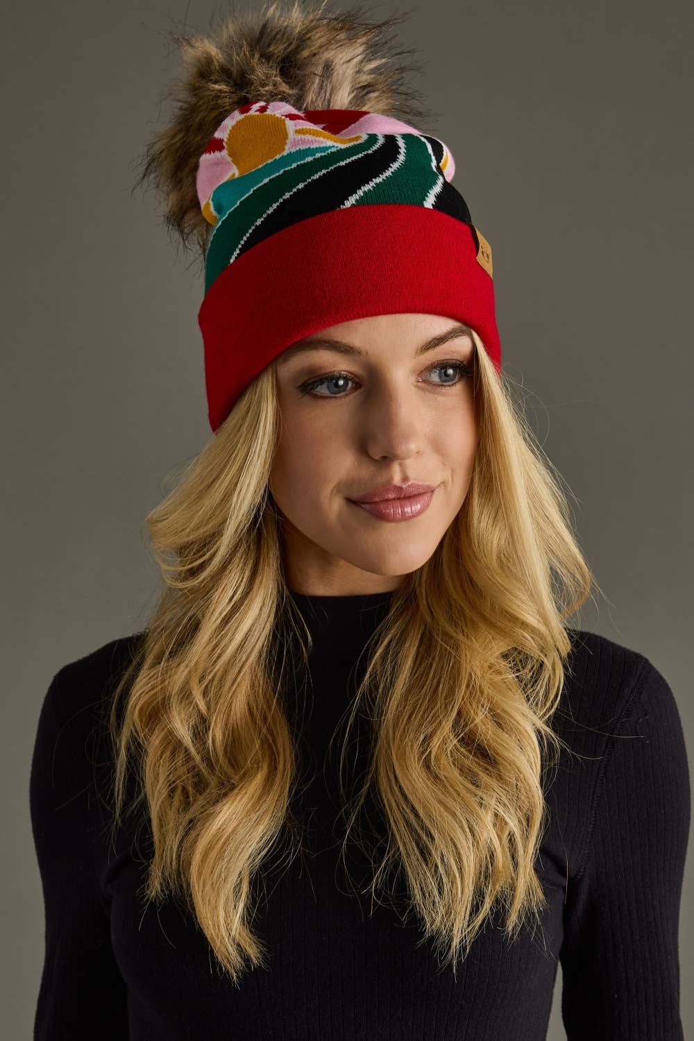 Red Sunrise Landscape Pom Hat