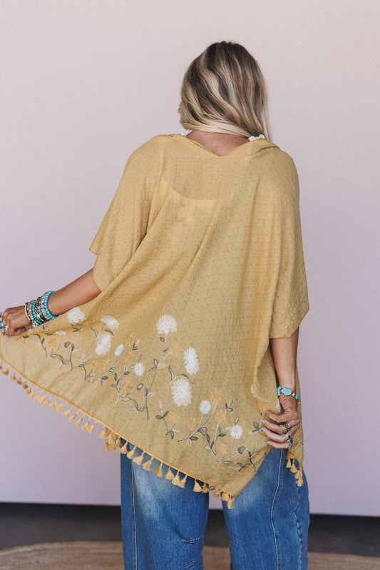 Secret Meadow Embroidered Kimono - Mustard