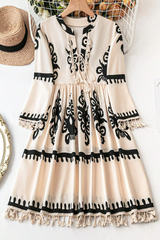Western Pattern Tasseled Mini Dress