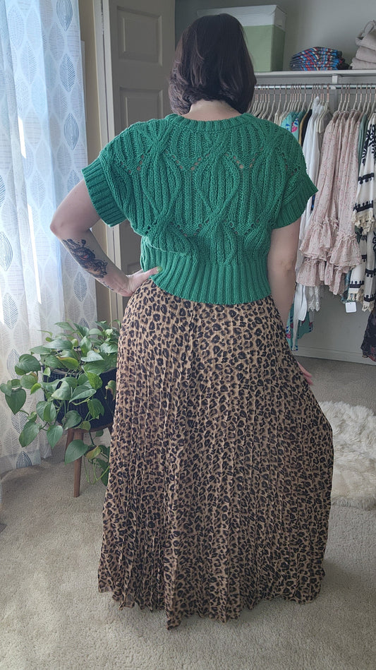 Leopard Print Pleated Flowy A-Line Skirt