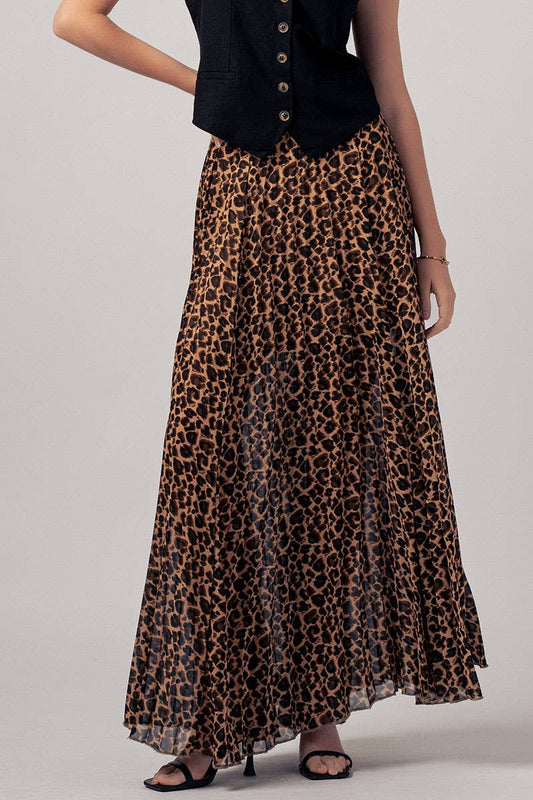 Leopard Print Pleated Flowy A-Line Skirt