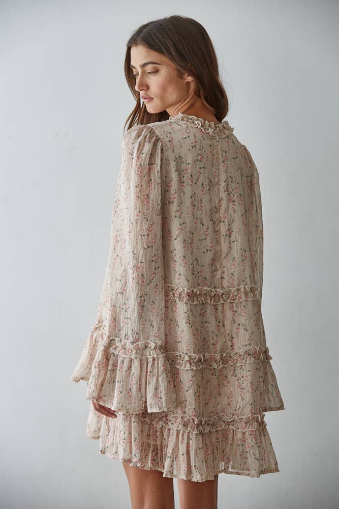 Woven Floral Ruffle Detail Mini Dress