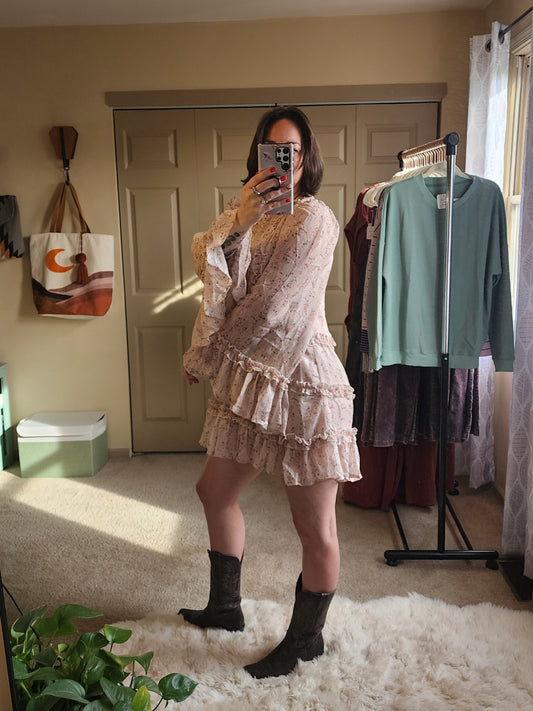 Woven Floral Ruffle Detail Mini Dress