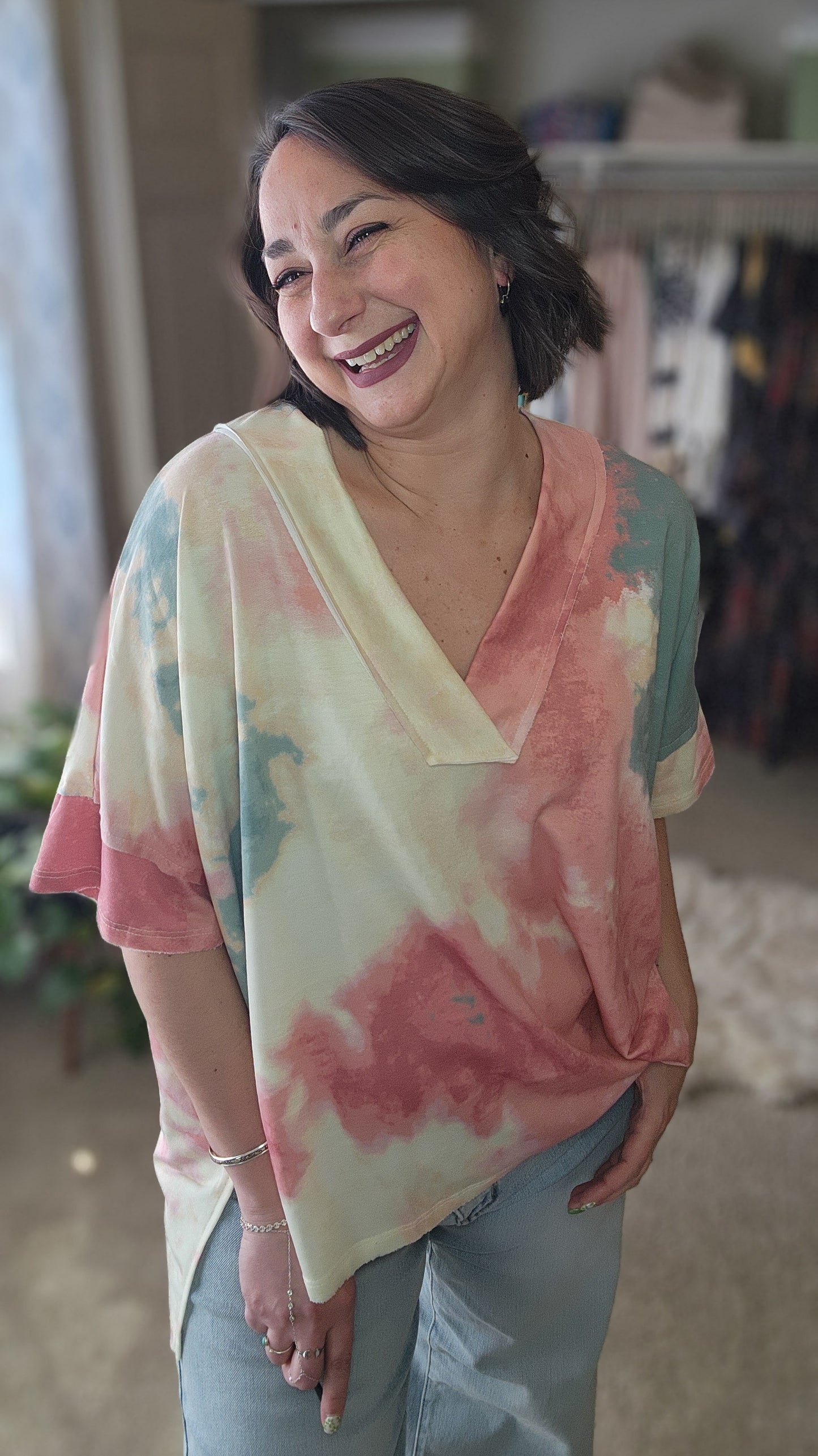 On The Go V Neck Essential Tee - Tie Dye