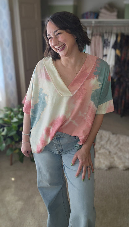 On The Go V Neck Essential Tee - Tie Dye