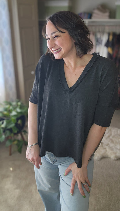 On The Go V Neck Essential Tee - Gray