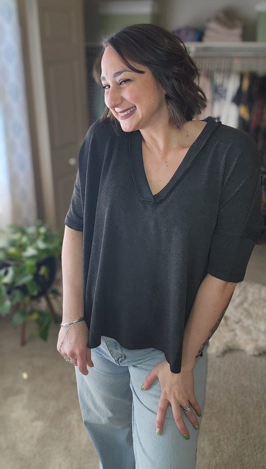On The Go V Neck Essential Tee - Gray