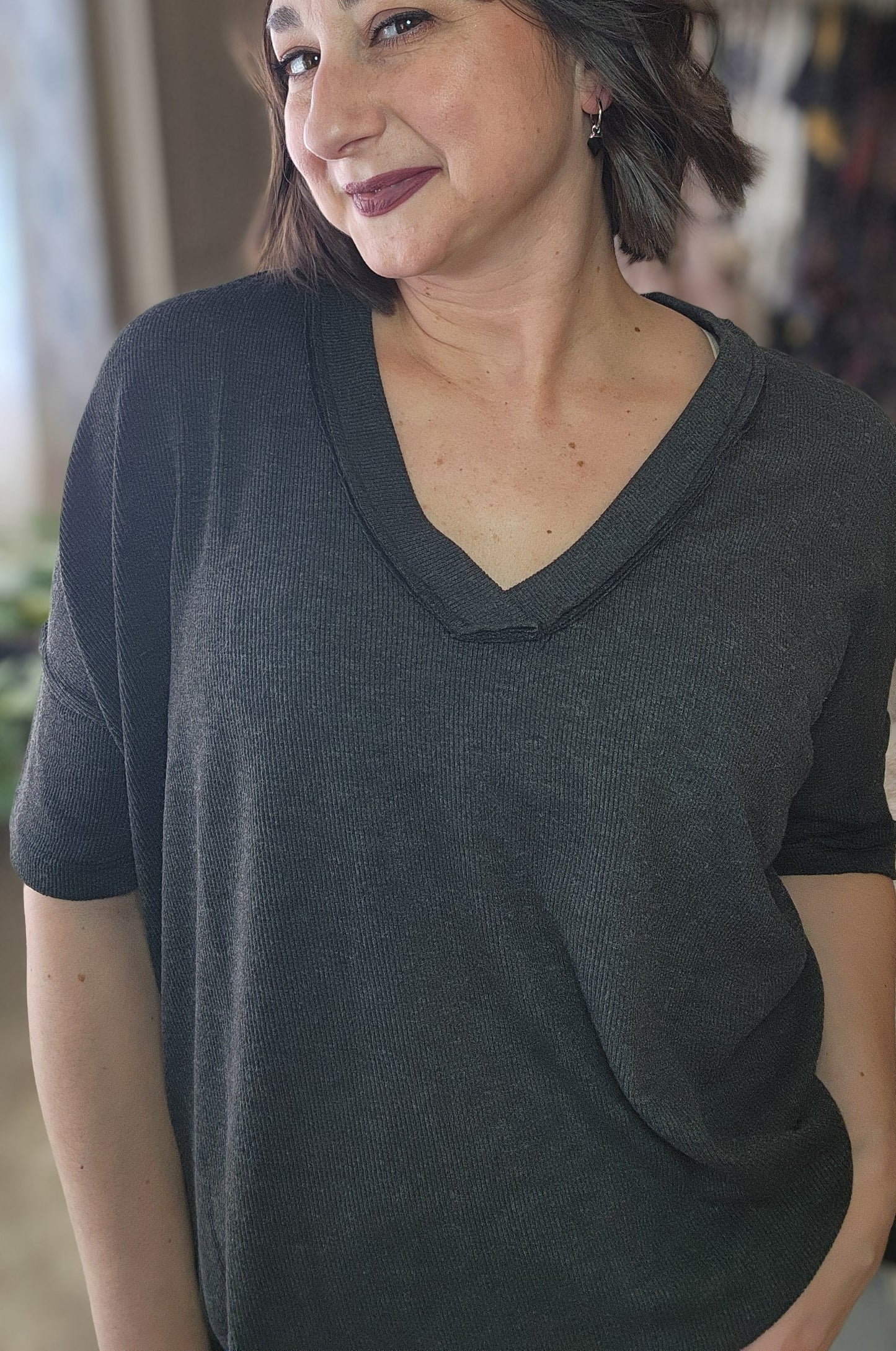 On The Go V Neck Essential Tee - Gray