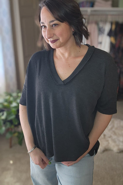 On The Go V Neck Essential Tee - Gray