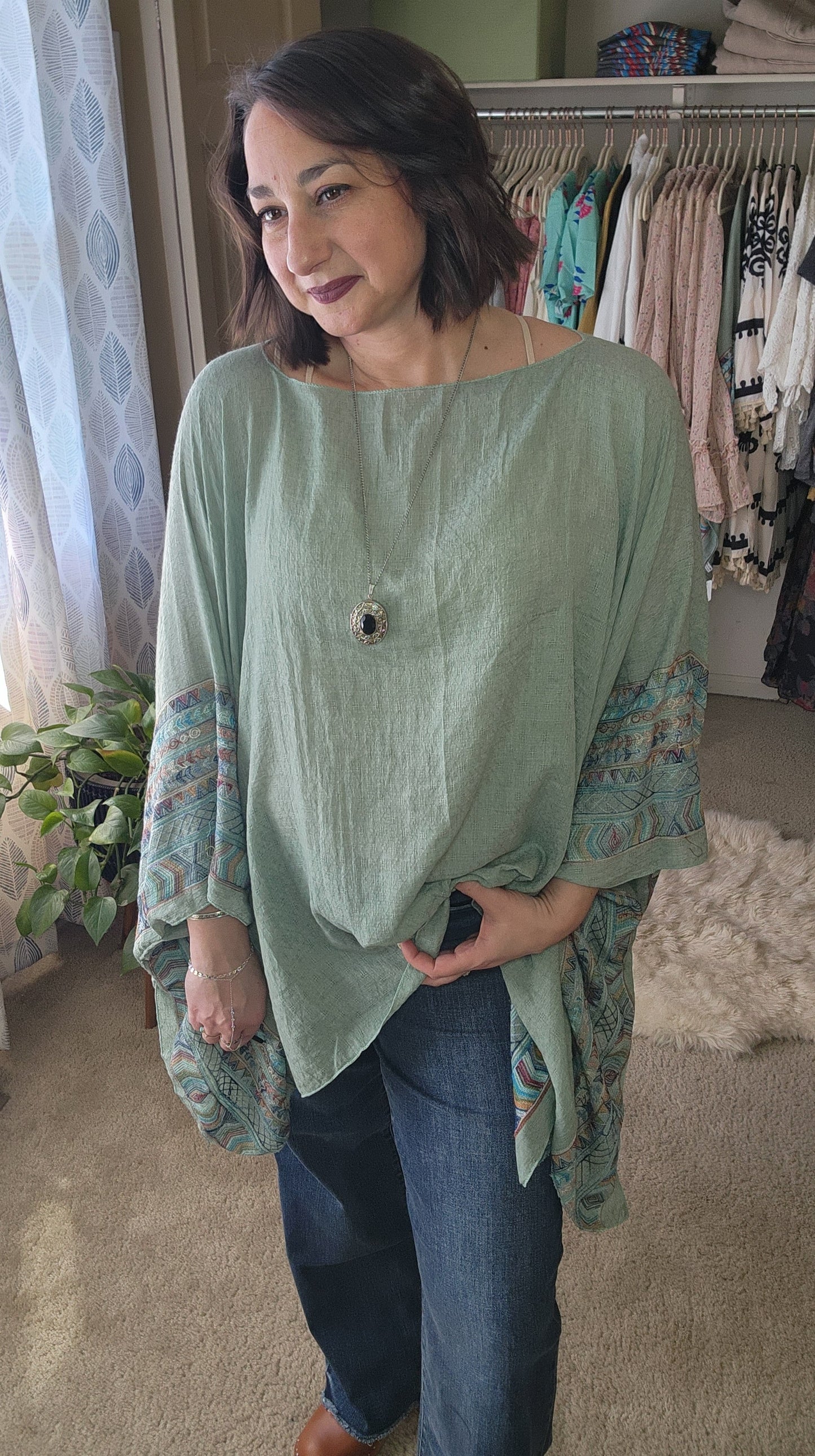 Fallon Embroidered Sleeve Poncho