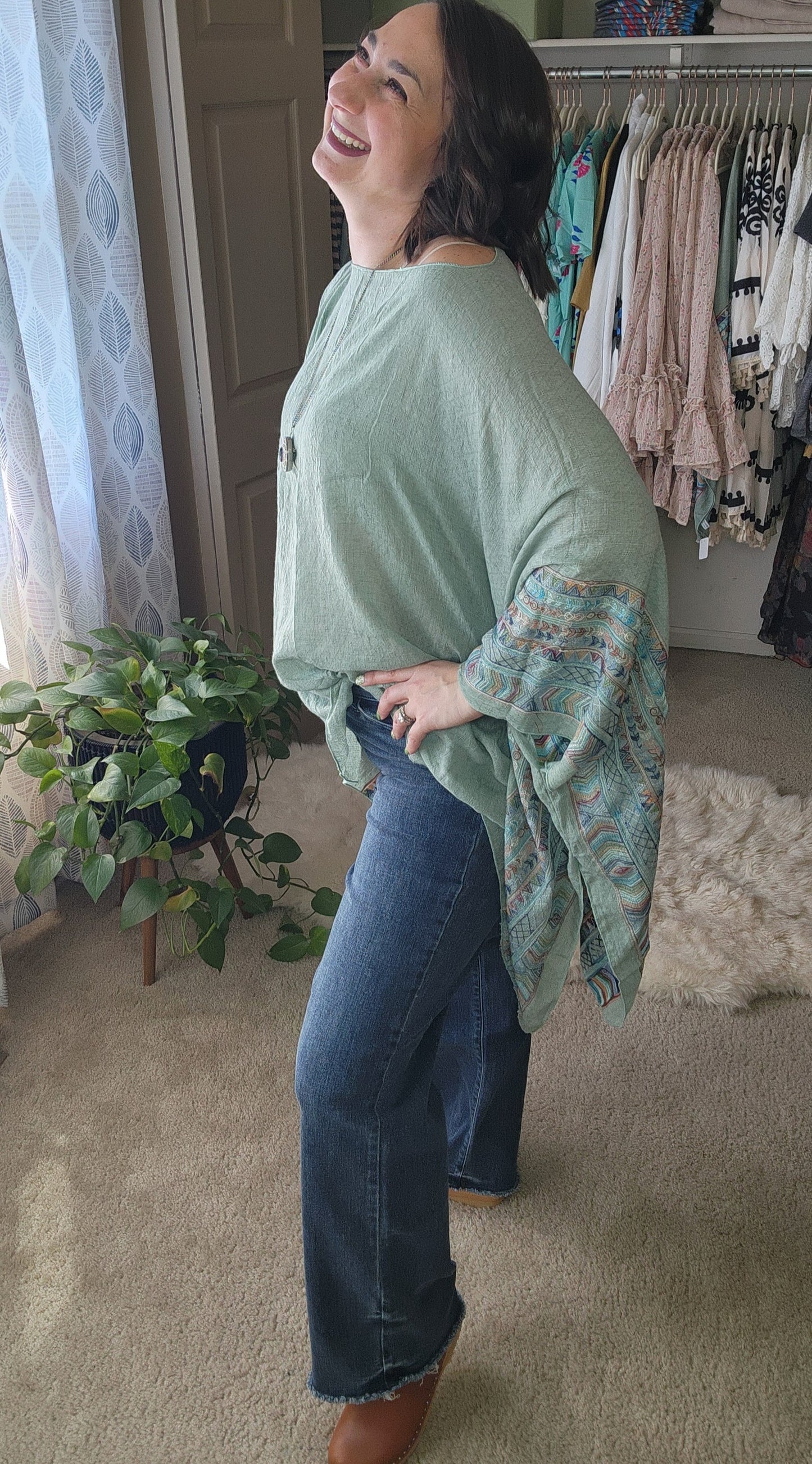 Fallon Embroidered Sleeve Poncho