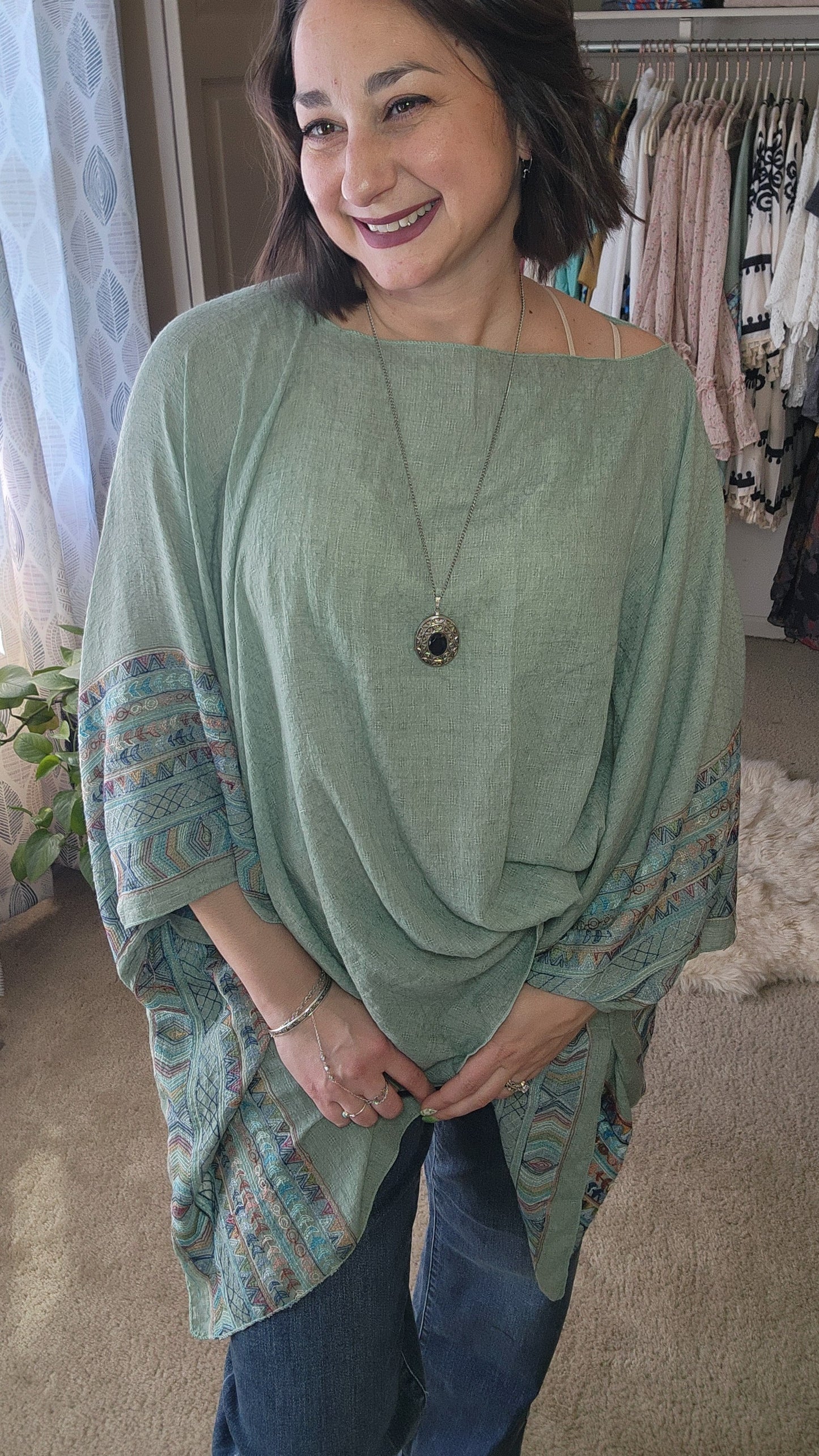 Fallon Embroidered Sleeve Poncho
