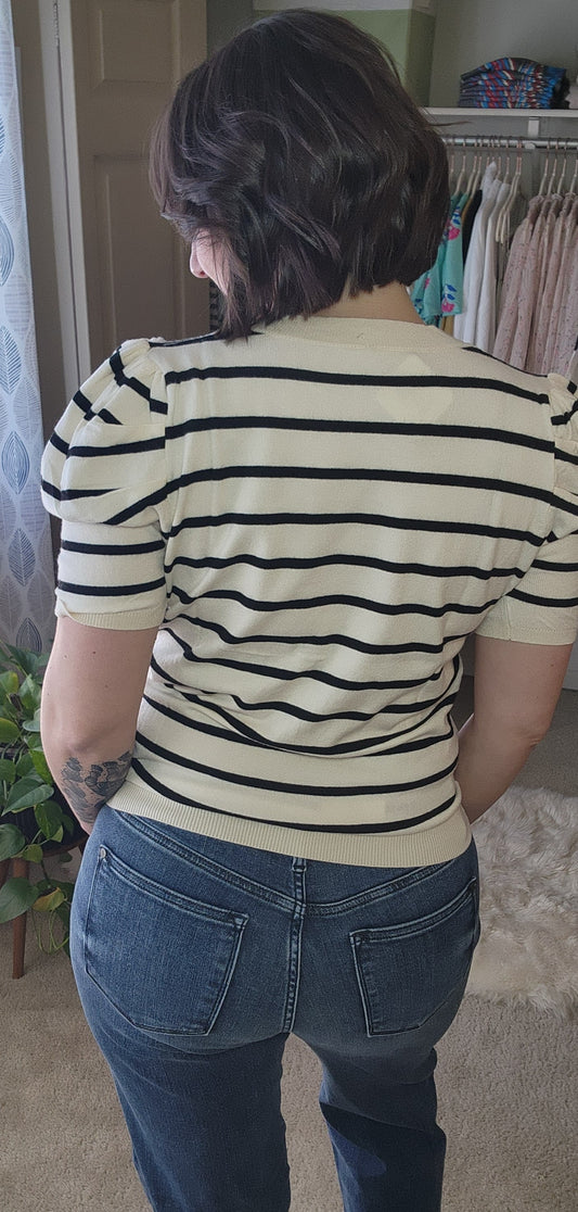 Stripe Bubble Sleeve Knitted Top