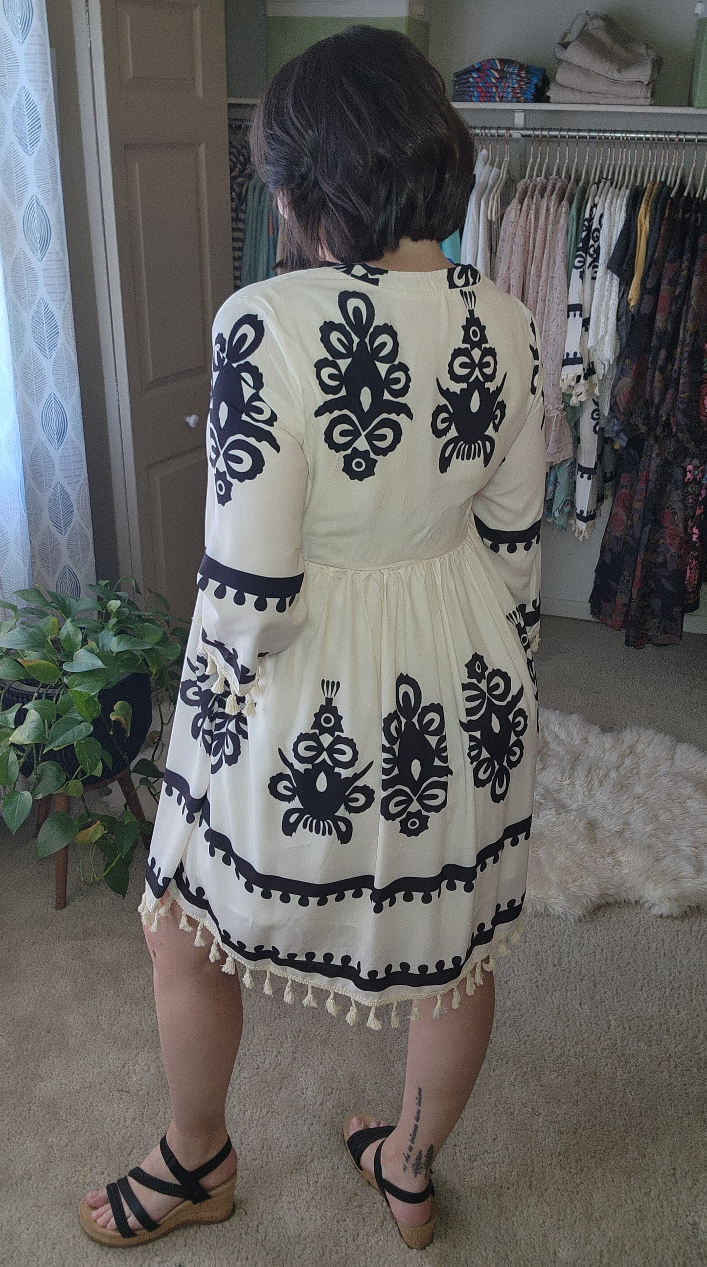 Western Pattern Tasseled Mini Dress