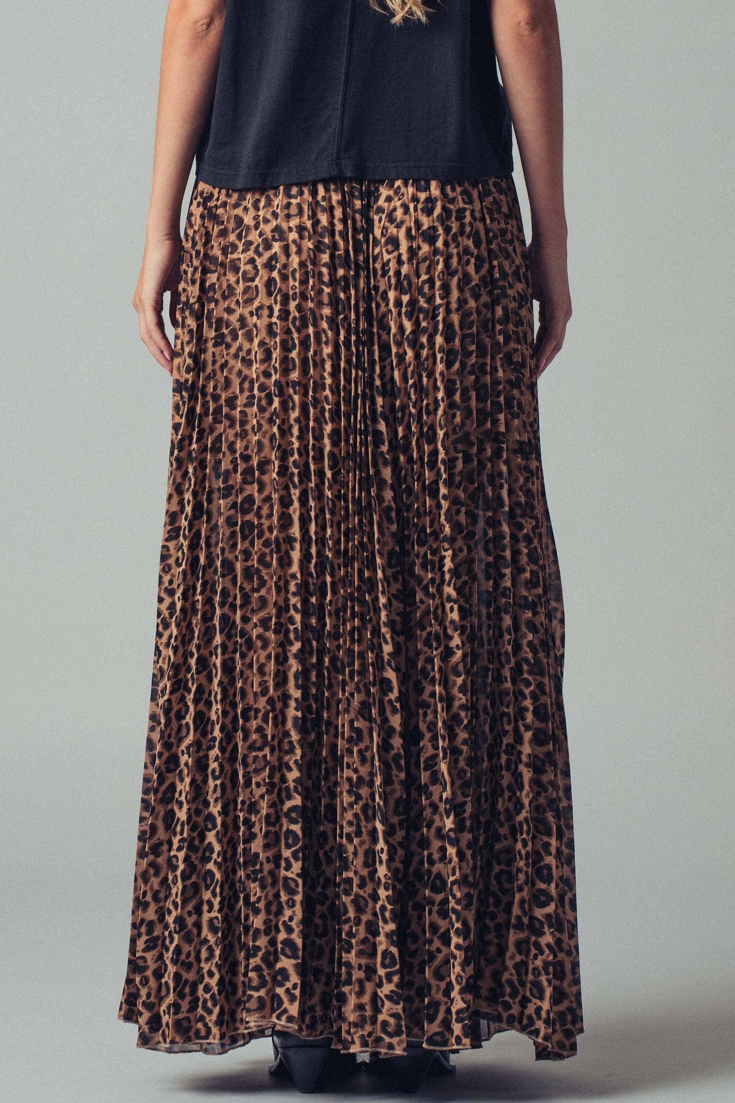 Leopard Print Pleated Flowy A-Line Skirt