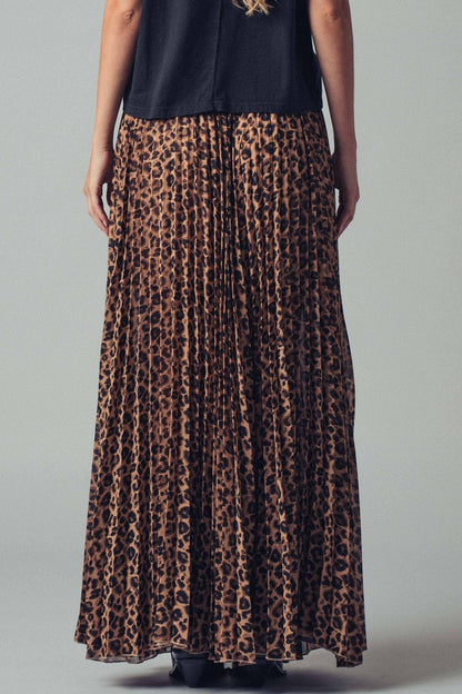 Leopard Print Pleated Flowy A-Line Skirt