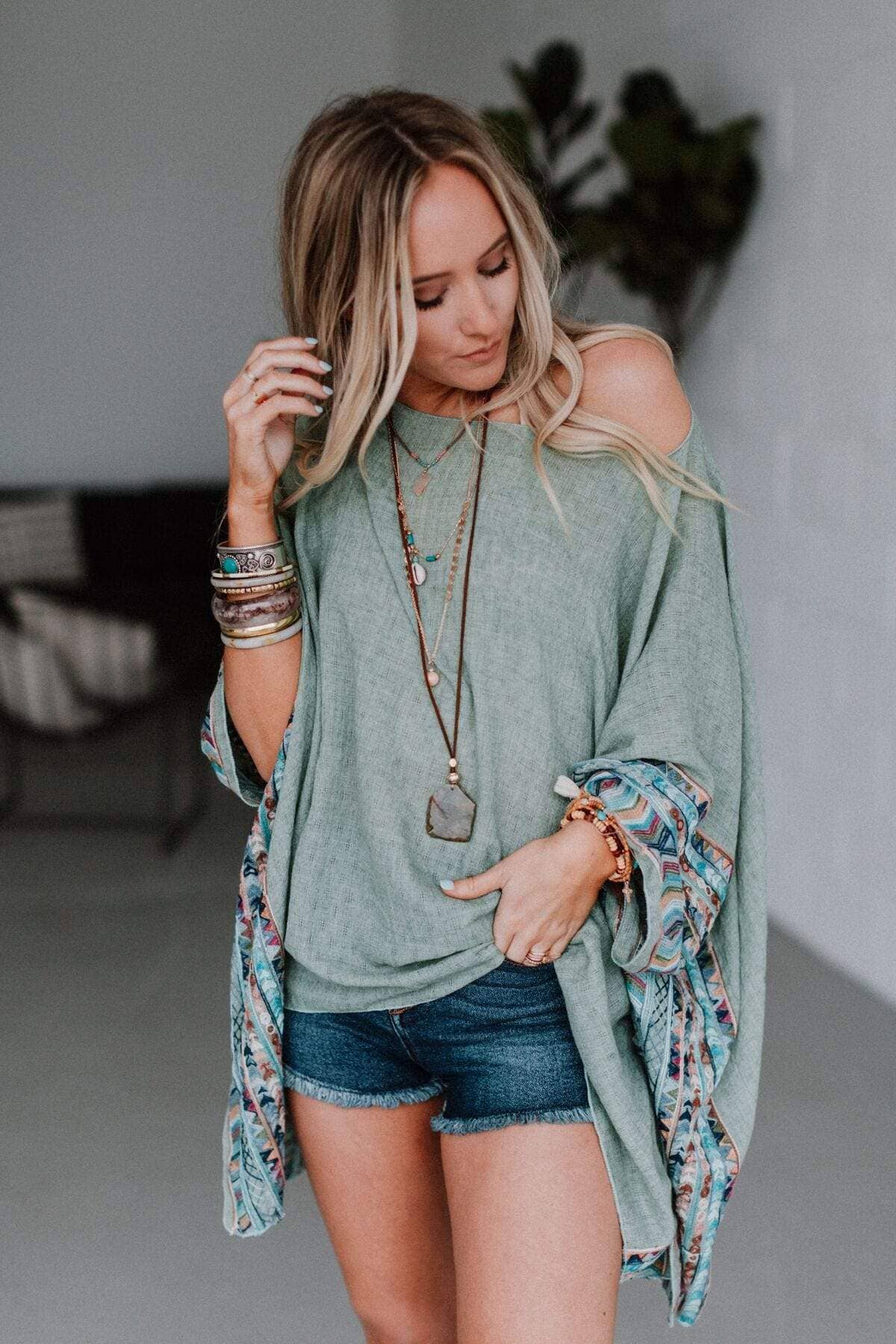 Fallon Embroidered Sleeve Poncho