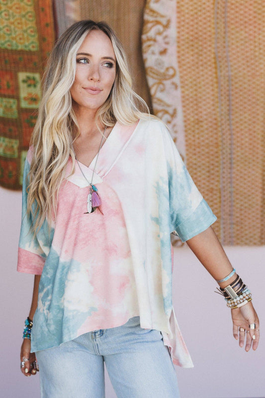 On The Go V Neck Essential Tee - Tie Dye