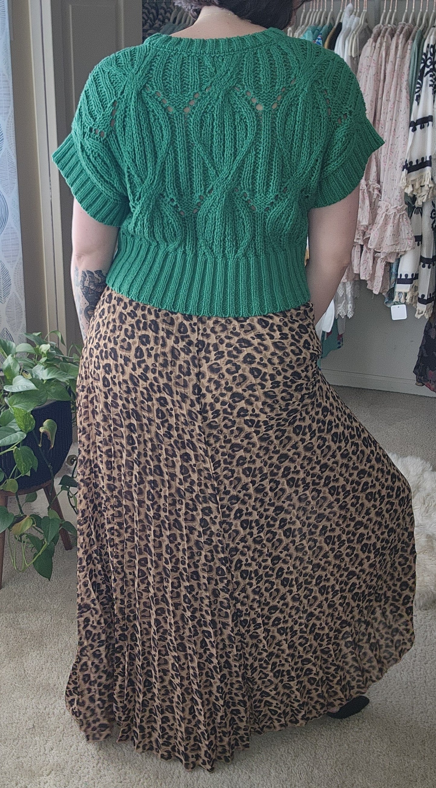 Leopard Print Pleated Flowy A-Line Skirt