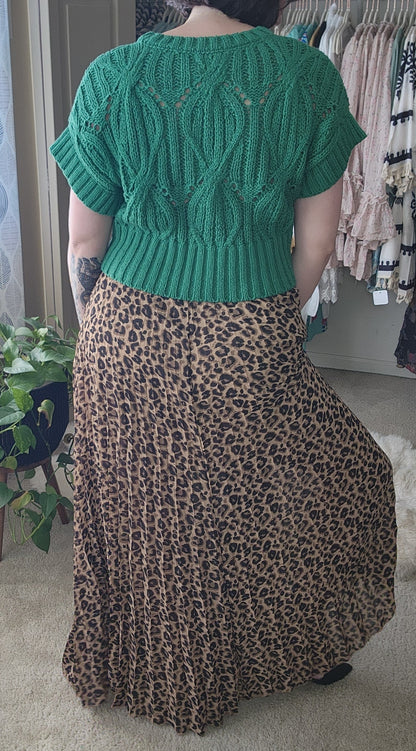 Leopard Print Pleated Flowy A-Line Skirt