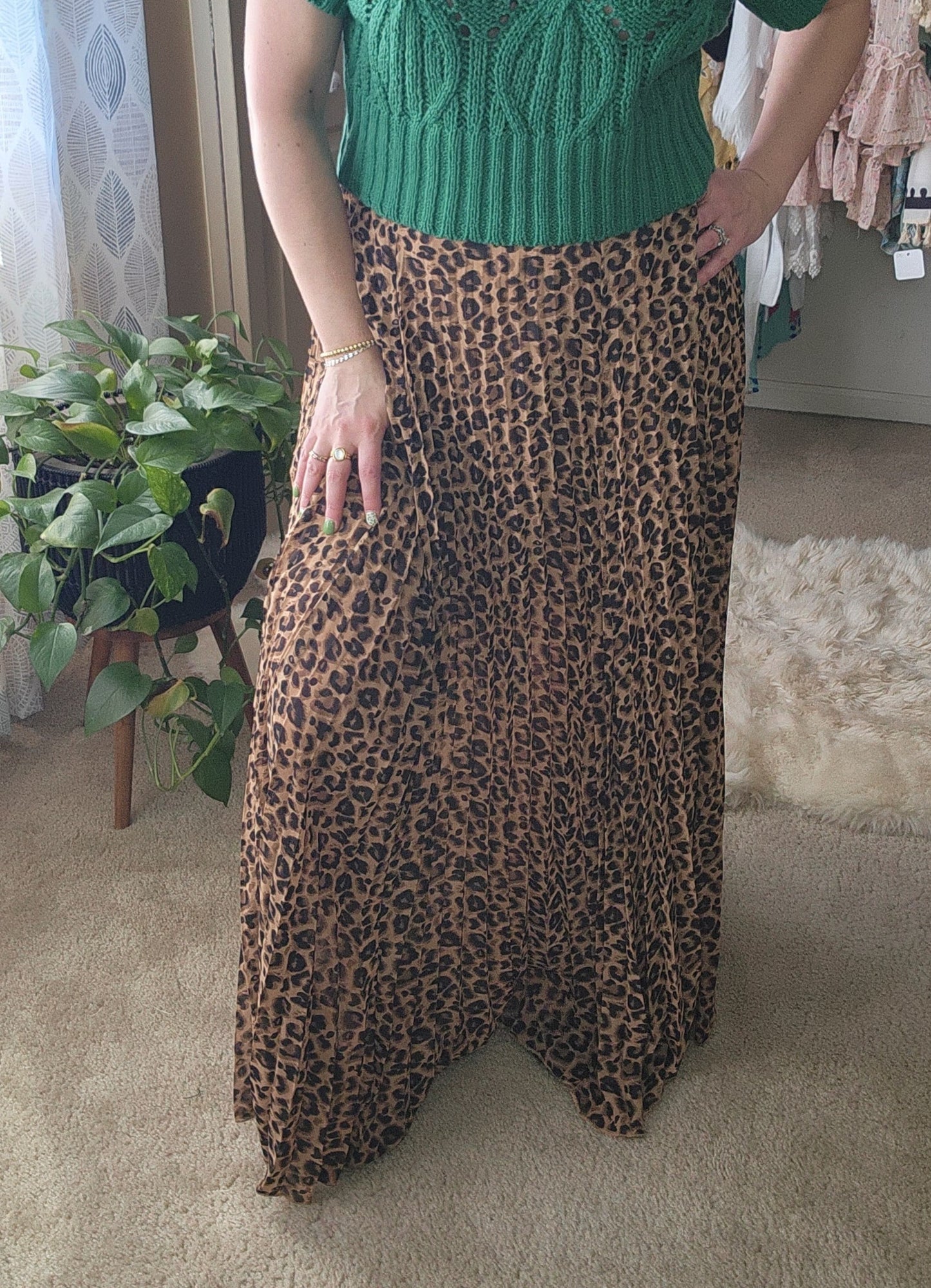 Leopard Print Pleated Flowy A-Line Skirt