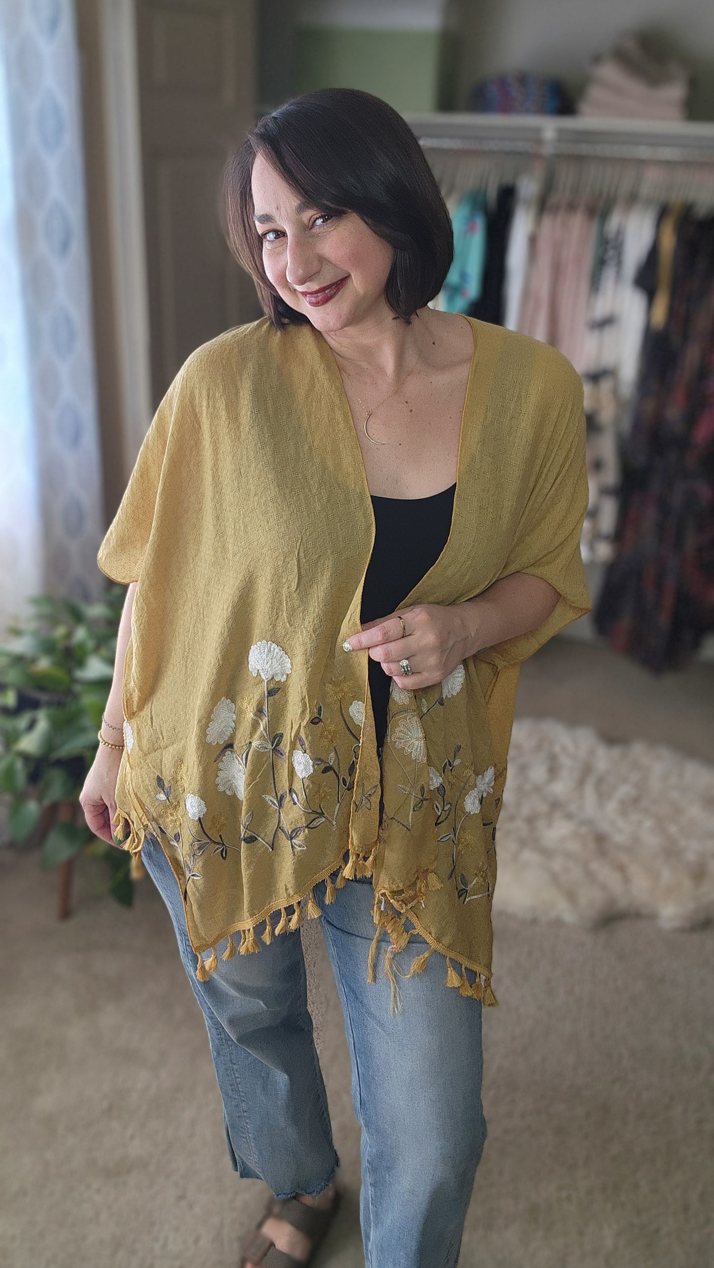 Secret Meadow Embroidered Kimono - Mustard