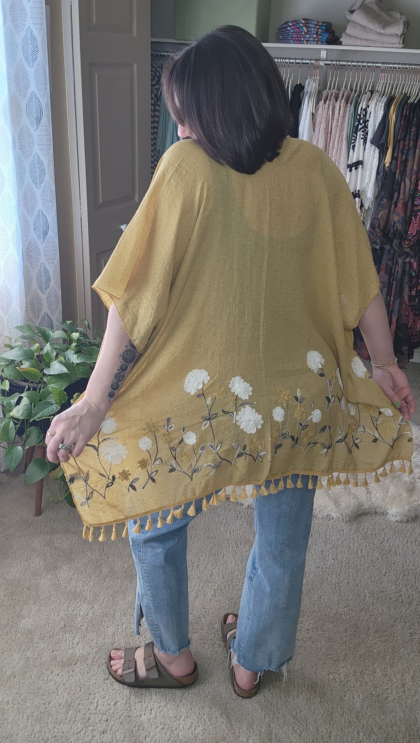 Secret Meadow Embroidered Kimono - Mustard