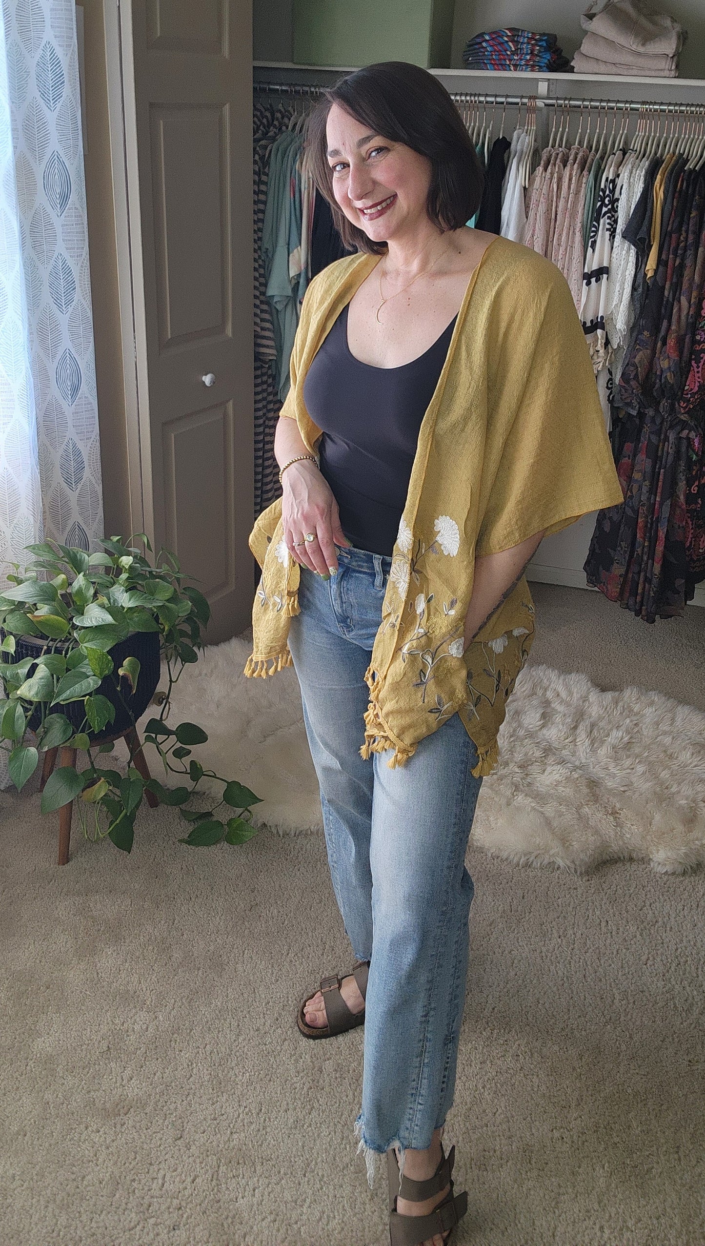 Secret Meadow Embroidered Kimono - Mustard