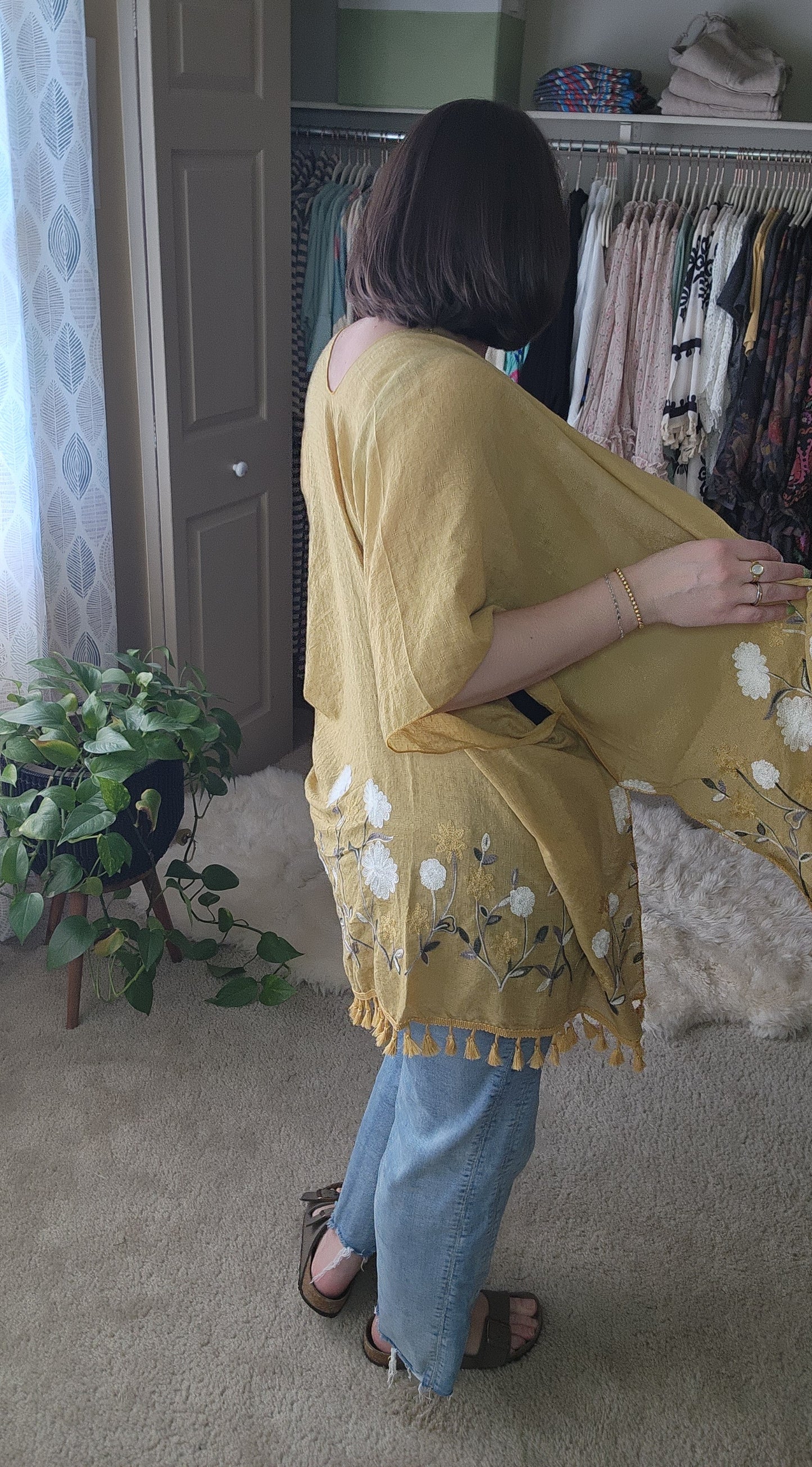 Secret Meadow Embroidered Kimono - Mustard