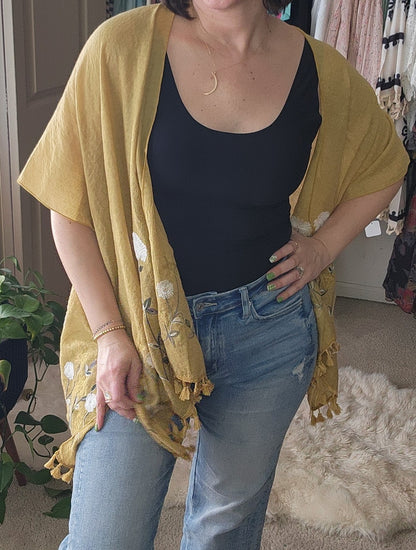 Secret Meadow Embroidered Kimono - Mustard