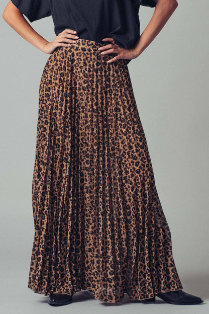 Leopard Print Pleated Flowy A-Line Skirt