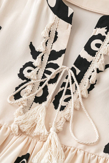Western Pattern Tasseled Mini Dress