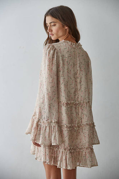 Woven Floral Ruffle Detail Mini Dress