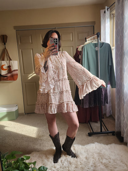 Woven Floral Ruffle Detail Mini Dress