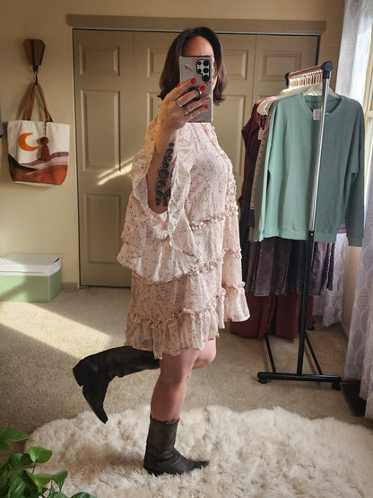 Woven Floral Ruffle Detail Mini Dress